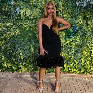 Black Midi Dress with Ruffles, Size Small (Fashion Nova)